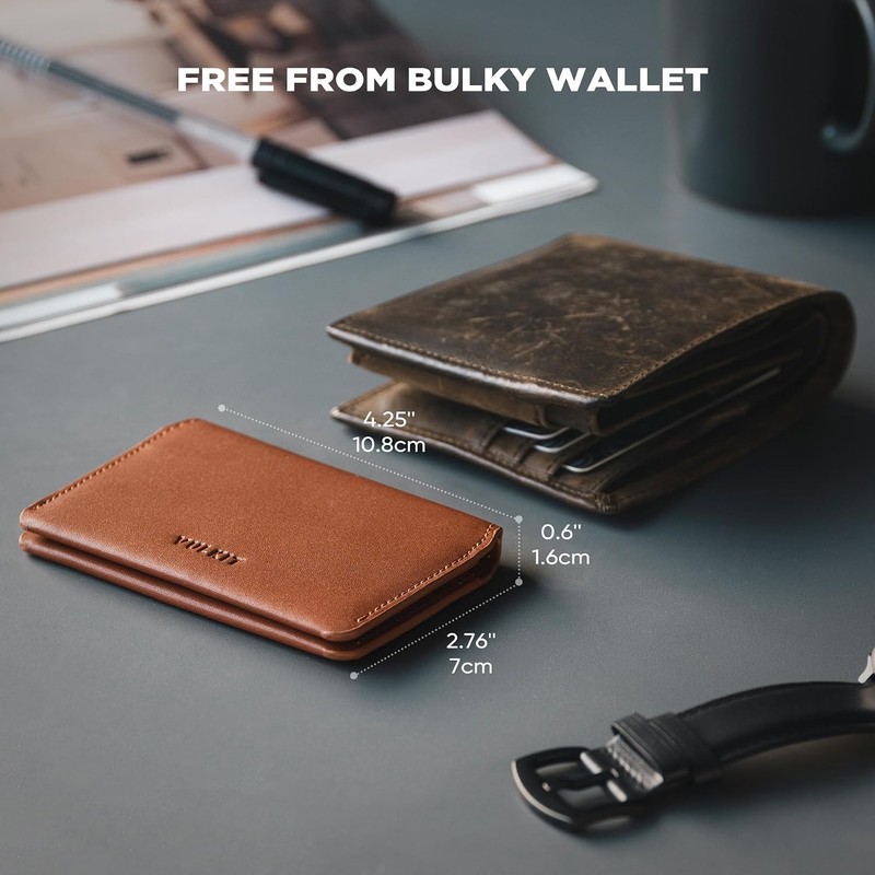 VULKIT Slim Minimalista Tarjetero RFID Bloqueo Tarjetero de Piel Cartera