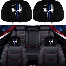 GODTERA 2 Pack Headrest Covers for American Skull Flag, Seat Cover Accessories oft Black Fabric Car Headrest Protector Universal Fit to All Car/Truck Models (American Skull Flag B)