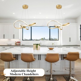 Mccokaige 20" Gold Modern led Chandelier for Living Room,Irregular Ring Modern Pendant Lights Kitchen Island,Dimmable Remote Control H79 Adjustable led Pendant Light for Bedroom Dining Room Entryway