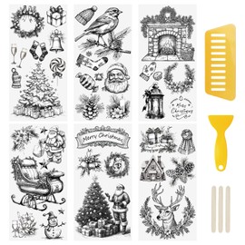 WANDIC 6 Sheets Rub On Transfer Sticker, Black&White Theme Christmas Decal for DIY Scrapbooking Photo Albums Furniture,15 * 30cm
