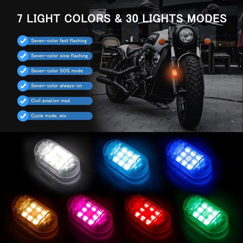 SEISSO 4-Pack Wireless Remote Control Anti-Collision LED Strobe Lights Kit