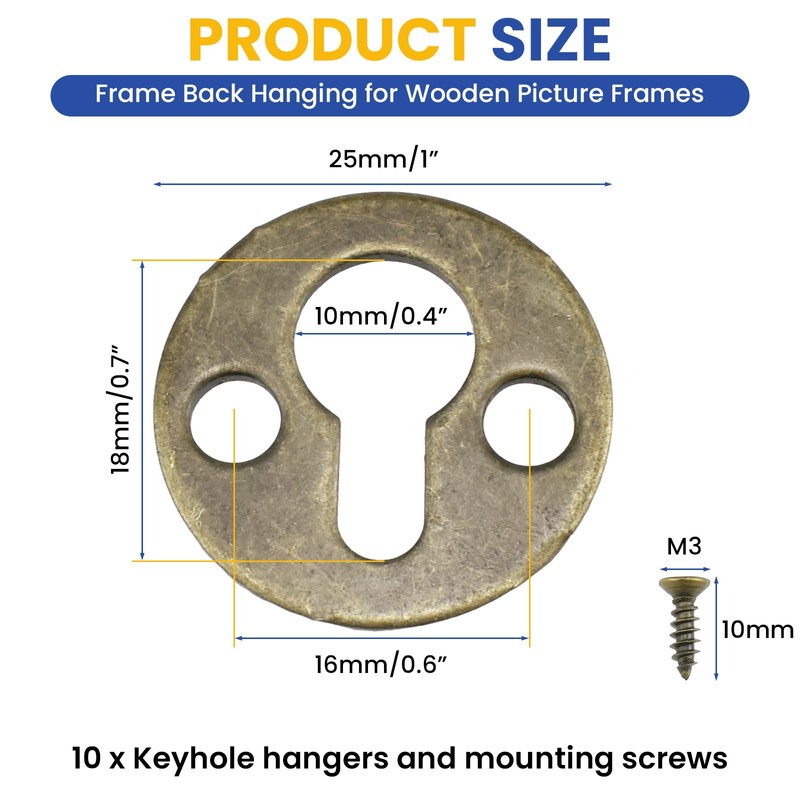 Round Metal Keyhole Hanging Films Shelf Brackets for Picture Frame
