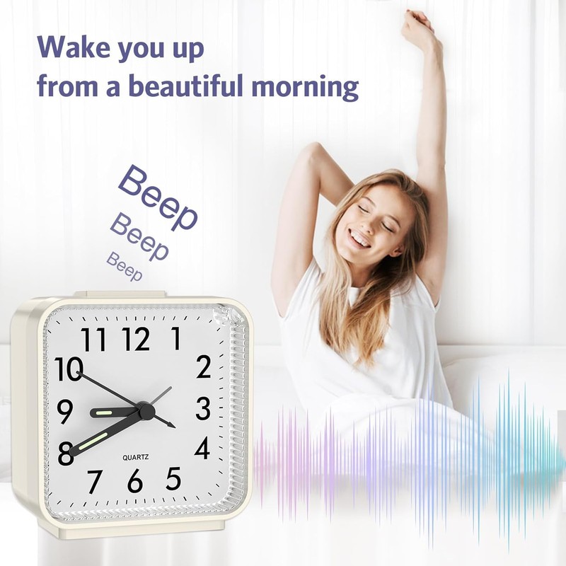 Analog Alarm Clocks, Non Ticking Table Clock with Luminous Hand