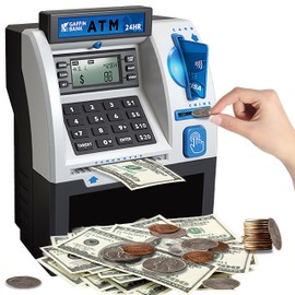 BKstar Kids ATM Piggy Bank with Debit Card & PIN - Electronic Money Bank with Digital Coin Counter & Bill Feeder, Educational Savings Toy for Boys & Girls Ages 3-12