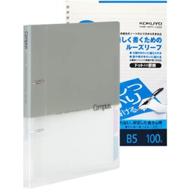 KOKUYO 5 Subject Spiral Notebook, Campus 2-Ring B5 Refillable Journal with 5 Tab Dividers, 100 Sheets in 6mm Dotted Ruled Loose Leaf Paper, Grey, Japan Import (RU-PP358M & NO-S836BT)