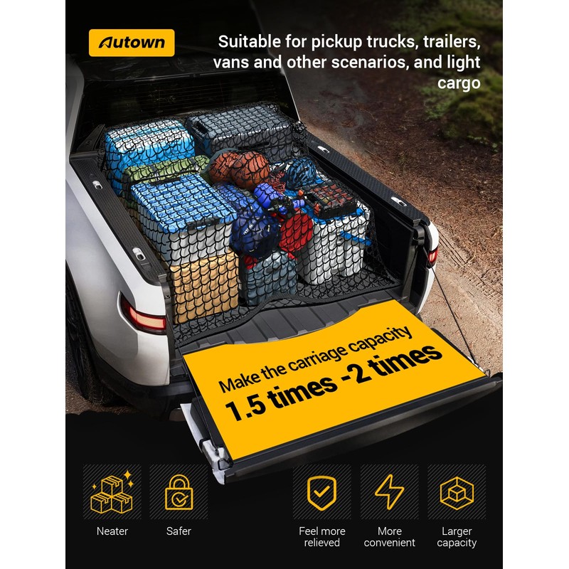AUTOWN Cargo Net for Pickup Truck Bed - Stretchable 4'x4'