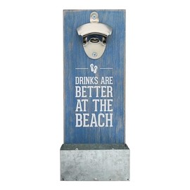 Pavilion Gift Company - At The Beach - Rustic Wall Mounted Beer Bottle Opener, Bottle Opener with Cap Catcher, Gifts For Men and Beer Lovers, Home Wall Decor, 1 Count, 4.5” x 11.5” Blue