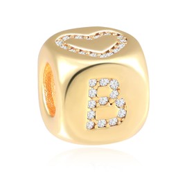 MOLAYES Letter Charms for Necklace and Bracelets,14K Gold Plated Women's Bead Charms, A-Z Alphabet Initial Beads DIY Jewelry Birthday Gift for Women B