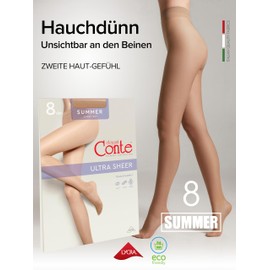 Conte elegant Sheer Women's Tights Transparent – Summer 8 Denier – Reinforced Fine Tights Women's Tights Extremely Elastic, Bronze