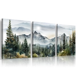 MHARTK66 Large Size Wall Art for Living Room Modern Wall Decor for Bedroom Office Decor Abstract Mountain Forest Landscapes Ink Painting 3 Piece Framed Canvas Art Prints Ready to Hang Wall Pictures
