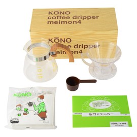 KONO Dripper Set, Kono Type, Corno Type, Coffee Siphon, Made in Japan, Used by Professionals (Wood Handle for 4 People)