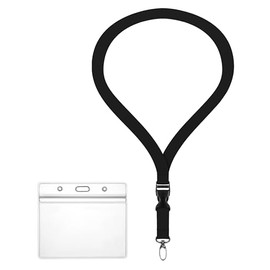 Ausweishülle ZIP Ausweishalter wasserdicht & flexibel mit Lanyard 2 cm breites Schlüsselband (11 Farben) Umhängeband + ZIP Kartenhalter für 1-2 Ausweise Zugangskarten (schwarz)