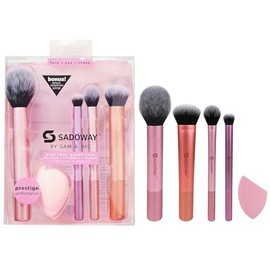 SADOWAY Set de brochas de maquillaje set de 5 piezas específico para ojos, mejillas y rostro, con una esponja multifuncional, ideal para el...        