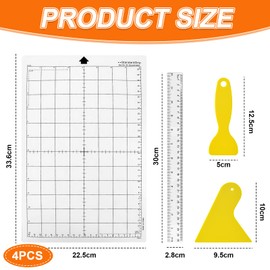 Zuxbolf 4 Stück Schneidematte für Silhouette Portrait Transparente Standardgrip Schneidefolie Selbstklebend Cutting Mat Ersatzschneidematten mit 2 Rakeln & Zeichenlineal für Silhouette Cameo Zubehör