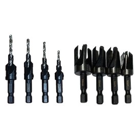PTI Matching Plug Cutter and Countersink 8 Piece Set 6,8,10,12mm Aluminium Case, Drill Bits for Wood working, wood cutter, hinge, dowel, carpentry, DIY