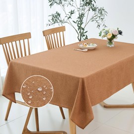 maxmill Linen Textured Harvest Tablecloth Water Resistant Wrinkle Free Spill-Proof Wipeable Fabric Table Cloth for Fall Harvest Thanksgiving Parties Dinner Decoration, Rectangle 60 x 84 Inch Amber