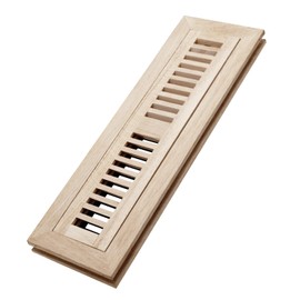 Oak Floor Register for 2x12 Inch Duct Holes - Flush Mount Floor Vent with Metal Damper - White Wooden Vent Covers for Home Floor - 0.8 Inch Thickness - Unfinished