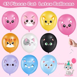 45 Pcs Cat Balloons 12 Inch Cat Latex Balloons Birthday Decorations Pets Theme Party Supplies for Animal Party Decorations