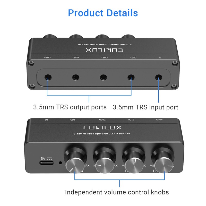 Cubilux 4-Way Headphone Amplifier 3.5mm with Volume Adjustment,Multiple Headphone Jack