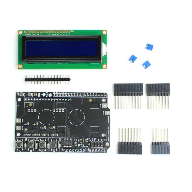 PTSolns 1602 LCD Interface-Shield with Programmable Buttons and LEDs for