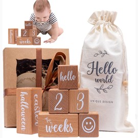 XINTM Cubos de Meses para Bebes para Fotos, Cubos para Bebé, Bloques de Hitos, con Bolsa de Tela y Caja de Regalo, Ideal para documentar el Crecimiento del Bebé, Regalo para Recién Nacido