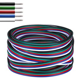 22 Gauge 5Pin Extension Wire, EvZ 22AWG 5 Conductor Parallel Electric Cable Cord for RGBW LED Strips 3528 5050, Black-Green-Red-Blue-White, 66ft/20M