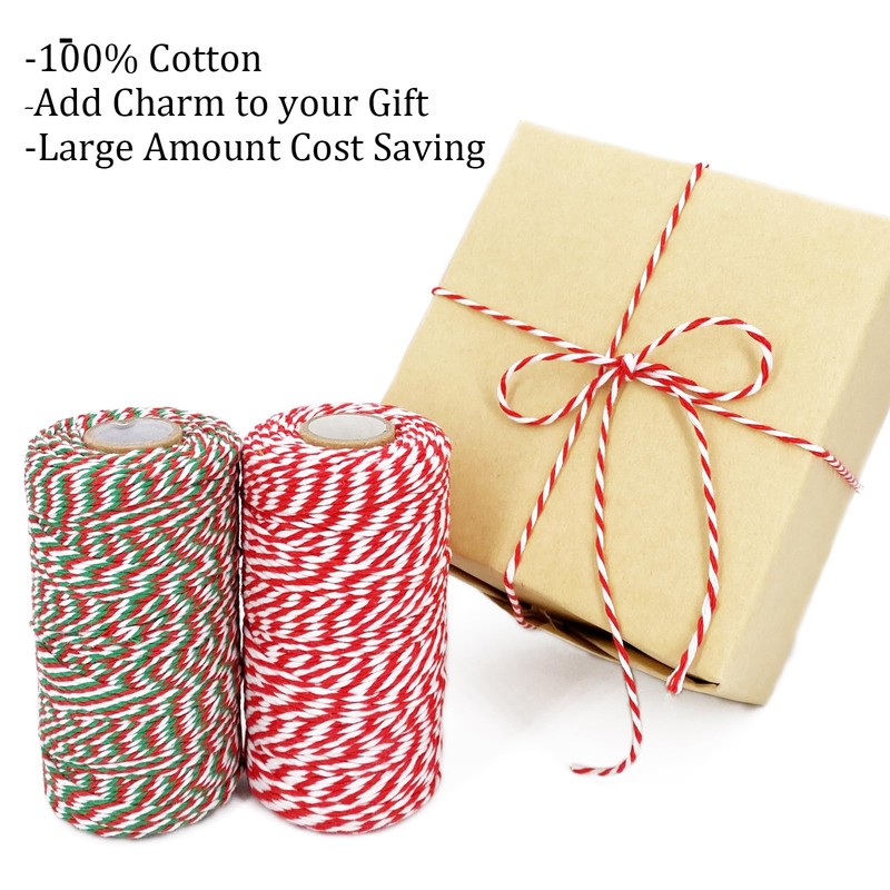 Cotton Twine String, 2 Rolls, 200m, Bakers Twine, Natural, Red,