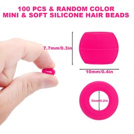 100pcs Silicone Hair Beads for Kids Girls, 5mm Silicone beads for hair with 50 Elastic Rubber Bands, 1 Plastic Quick Beader and 1 container, Soft beads for hair braids kids, Teens. (10 Colors)