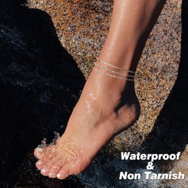 FUNRUN JEWELRY Gold Ankle Bracelets,14k Gold Plated Waterproof Stainless Steel Cuban Link Chain Ankle Set Paperclip Figaro Layered Anklets Bracelets for Women Dainty Summer Beach Jewelry 5Pcs(CS)