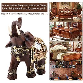 1pc Lucky Wealth Elephant, Ornaments Statue Sculpture Feng Shui Wood Grain Home Desktop Decoration Gift (Large)