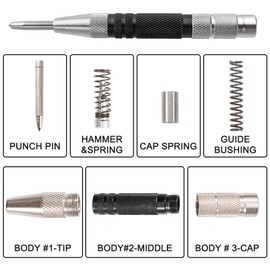 Gasea 155mm Automatic Center Punch Heavy Duty Adjustable Tension One-Handed Spring Loaded Center Hole Punch Tool