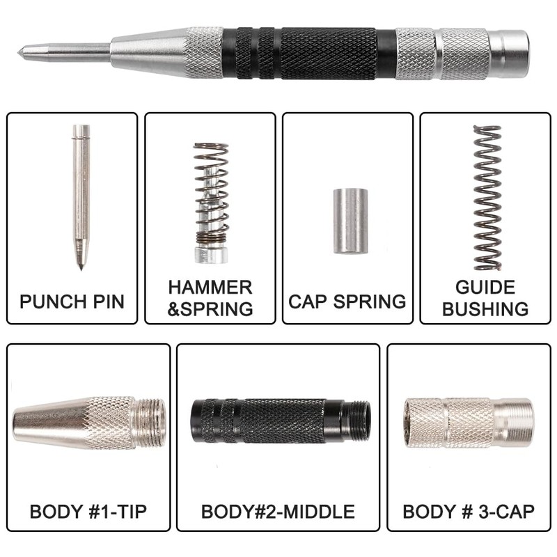 Gasea 155mm Automatic Center Punch Heavy Duty Adjustable Tension One-Handed