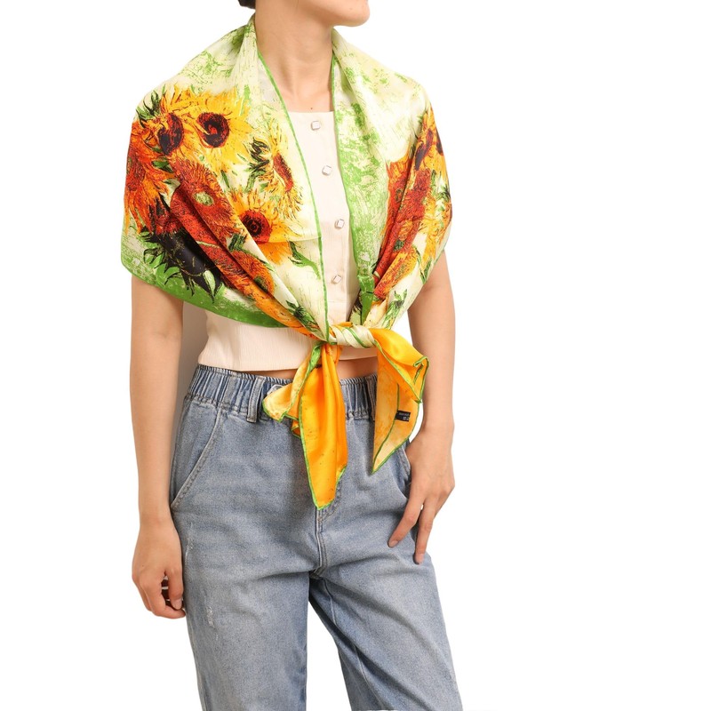 prettystern Women's Silk Scarf Van Gogh Painting Art Prints -