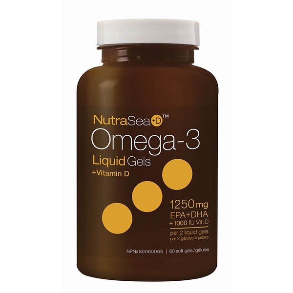 NutraSea+D Omega-3 Liquid Gels + Vitamin D (EPA + DHA 1250mg + 1000IU Vit D), 100 soft gels