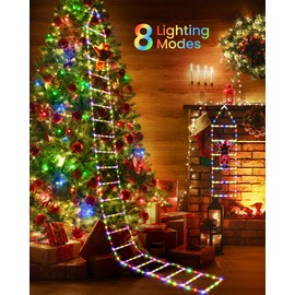 Decoraciones de Navidad con luces LED de escalera con Papá Noel de escalada, luces decorativas de Navidad para interiores de 10 pies, 8 modos de árbol de luces de Navidad para el hogar, día festivo,