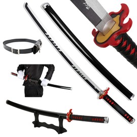 Demon Slayer Sword for Cosplay with Belt Holder Stand, 41 inches (Kamado Tanjirou Fire)