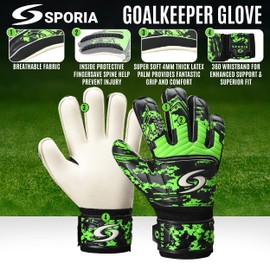 SPORIA Goalie Gloves Adult Youth Goalkeeper Gloves with Removable 5 Finger Saver, Breathable Soccer Goalie Gloves with Strong Wrist Support 4MM Latex Youth Goalie Gloves