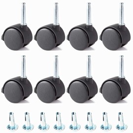 Skelang 8 Pcs 40mm Rod Swivel Castors Double Caster with Brake Nylon Roller for Wooden Cabinets and Small Carts, Load Capacity 15kg per Roll