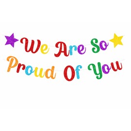 bng-bng Colorful We Are So Proud Of You Bunting Banner Glittery Graduation Congratulations Decoration Hanging Garland for Graduation Retirement Grad Party Decor Supplies (Pre-strung) Colorful