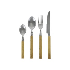 Cutlery Set 16 Pieces Natural Wood Look Made of Rustproof Steel/Acrylic Country House Shabby Chic Look Vintage Nostalgia