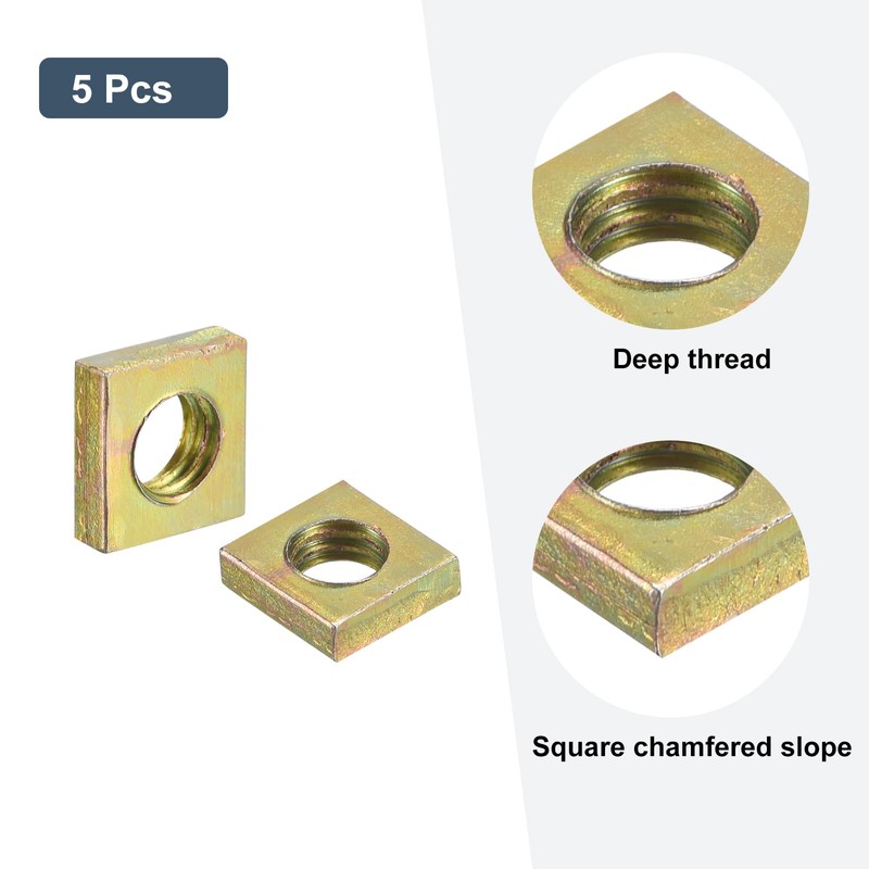 uxcell M6-1x3.2 Square Nuts, Carbon Steel Zinc Plated Coarse Thread