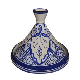 Moroccan Handmade Serving Tagine Exquisite Ceramic With Vivid colors Original 8 inches in Diameter Fes White & Blue