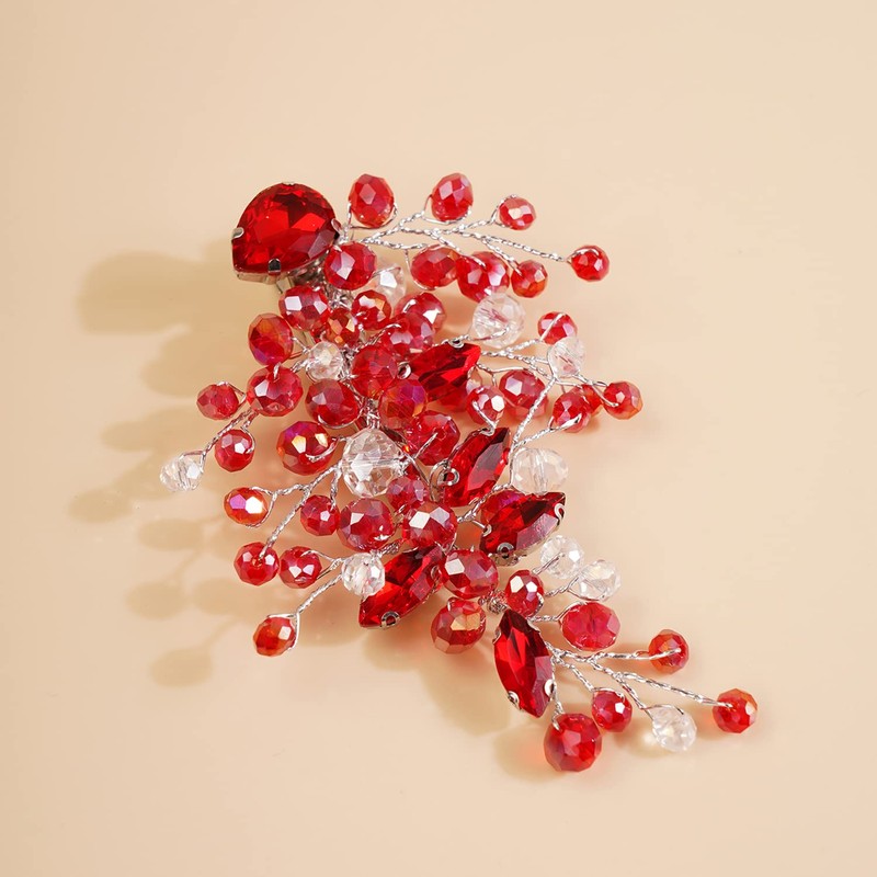 Xerling Tocado de novia de cristal rojo con diamantes de