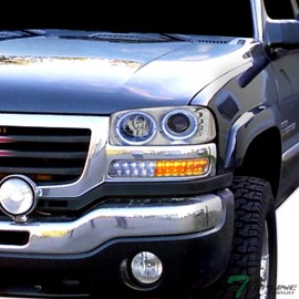 Topline_autopart Chrome Housing Front Bumper White & Amber LED Turn Signal Lights Parking Lamps With Amber Reflector ks Compatible With 99-06 GMC Sierra / 2007 Classic / 00-06 Yukon/XL