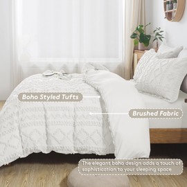 HYLEORY Boho Duvet Cover Twin Size Breathable Tufted Duvet Cover Set for All Seasons, 2 Pieces Bedding Duvet Cover with Zipper Closure, 1 Duvet Cover (68"x90") and 1 Pillow Shams, NO Comforter, White