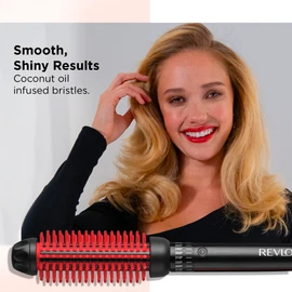 REVLON New and Improved SmoothStay Coconut Oil-Infused Heated Hair Styling Brush | 1” Barrel for Voluminous, Shiny Results (Black/Red)