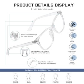 Jectieey Reading Glasses for Women Men - Anti Glare Computer Readers Blue Light Blocking Glasses,Sturdy Eyeglasses(Clear, 3.0)