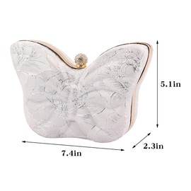 JOLISSLAN Womens Exquisite Butterfly Evening Bag Embroidery Floral Clutch Purse Party Wedding Prom Handbag Shoulder Bag, Silver Floral
