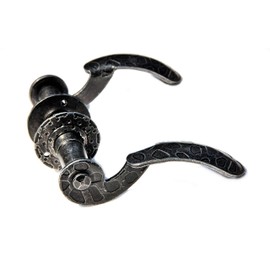 UHRIG Door Handle in Retro Look - Wrought Iron Handle Set with Rosette Door Handle Antique Black Nostalgic Door Handle - Rustic Complete Set (Pair)