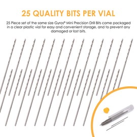 Gyros Carbon Steel Wire Gauge Mini Twist Drill Bits | Includes 25 Micro Carbon Steel Bits Size #53 with Clear Storage Vial | Use with Pin Vise, Screwdrivers, and Rotary Tools (45-12553)